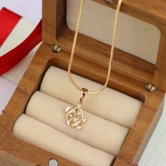 "Pisces Zodiac Rose Gold Pendant Artistic Dual Fish Charm, XPPT1473 - Picture 9 of 13